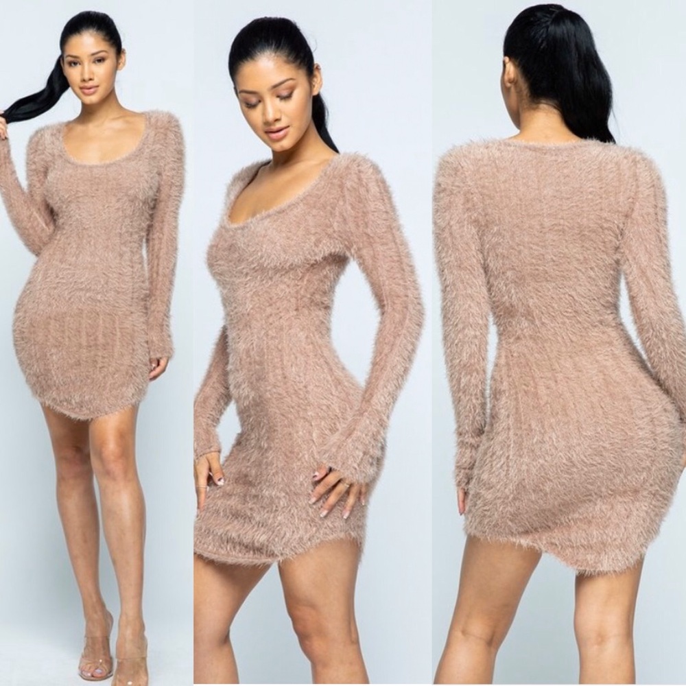 โผ๏ธ Soft and Fuzzy Mini Stretch Sweater Dress body - Picture 3 of 5